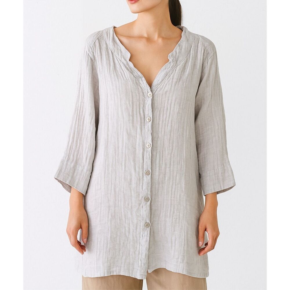 Flax NWOT linen long button front tunic size medium